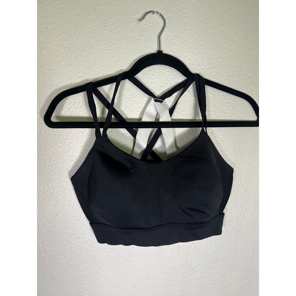 Under Armour Sports Bra Med Black White Multi-Strap Racerback Fitted Comfortable